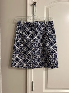 J. Crew Navy and White Printed Mini Skirt